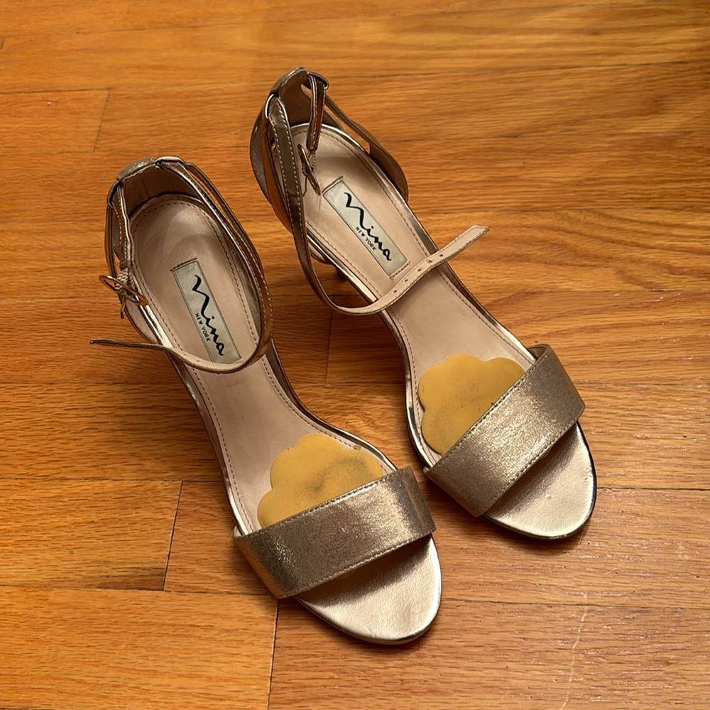 Nina Evening Shoes Venetia Bronze Taupe Ankle Strap Stiletto Kitten Heel 7.5